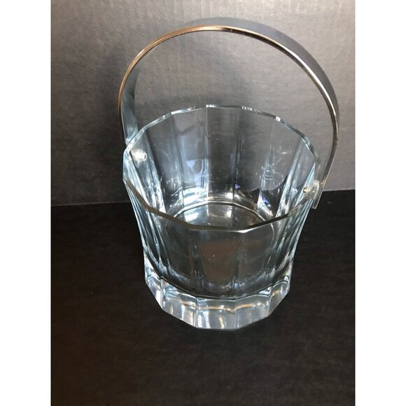 Vintage Mini Crystal Ice Bucket With Silver Tone Handle 14 Faceted Sides - Picture 10 of 10